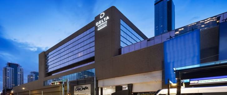 hotel exterior at night